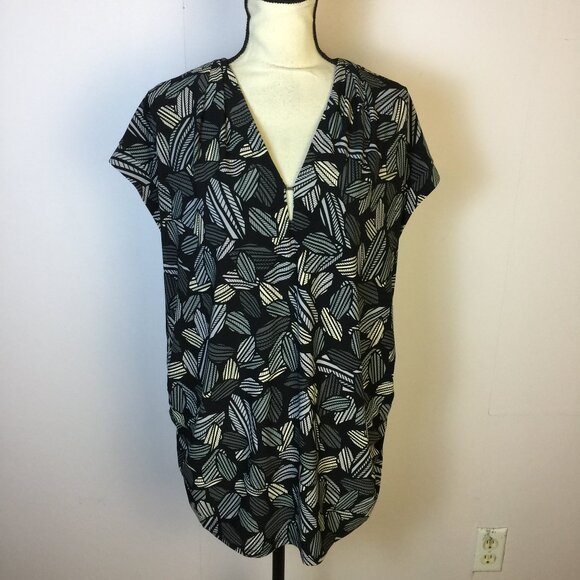 Anne Klein Blouse Top 2X Woman Plus Black Knit Printed V-neck Cap Sleeve Stretch - Picture 1 of 14